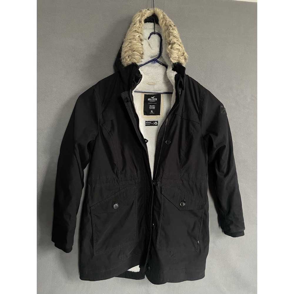 Hollister Heritage Collection Hooded Faux Fur Parka Jacket Black  Xl